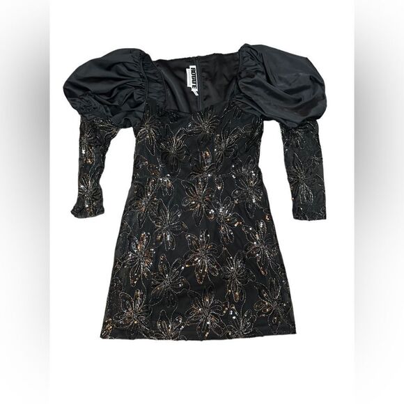 Rotate Birger Christensen Sequin Embellished Puff sleeve Black mini 10 US - Picture 6 of 14
